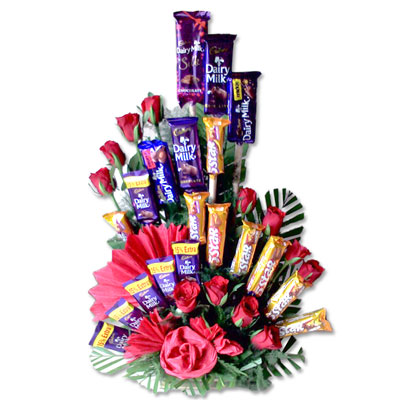 "Yummy Choco N Roses Basket - Click here to View more details about this Product